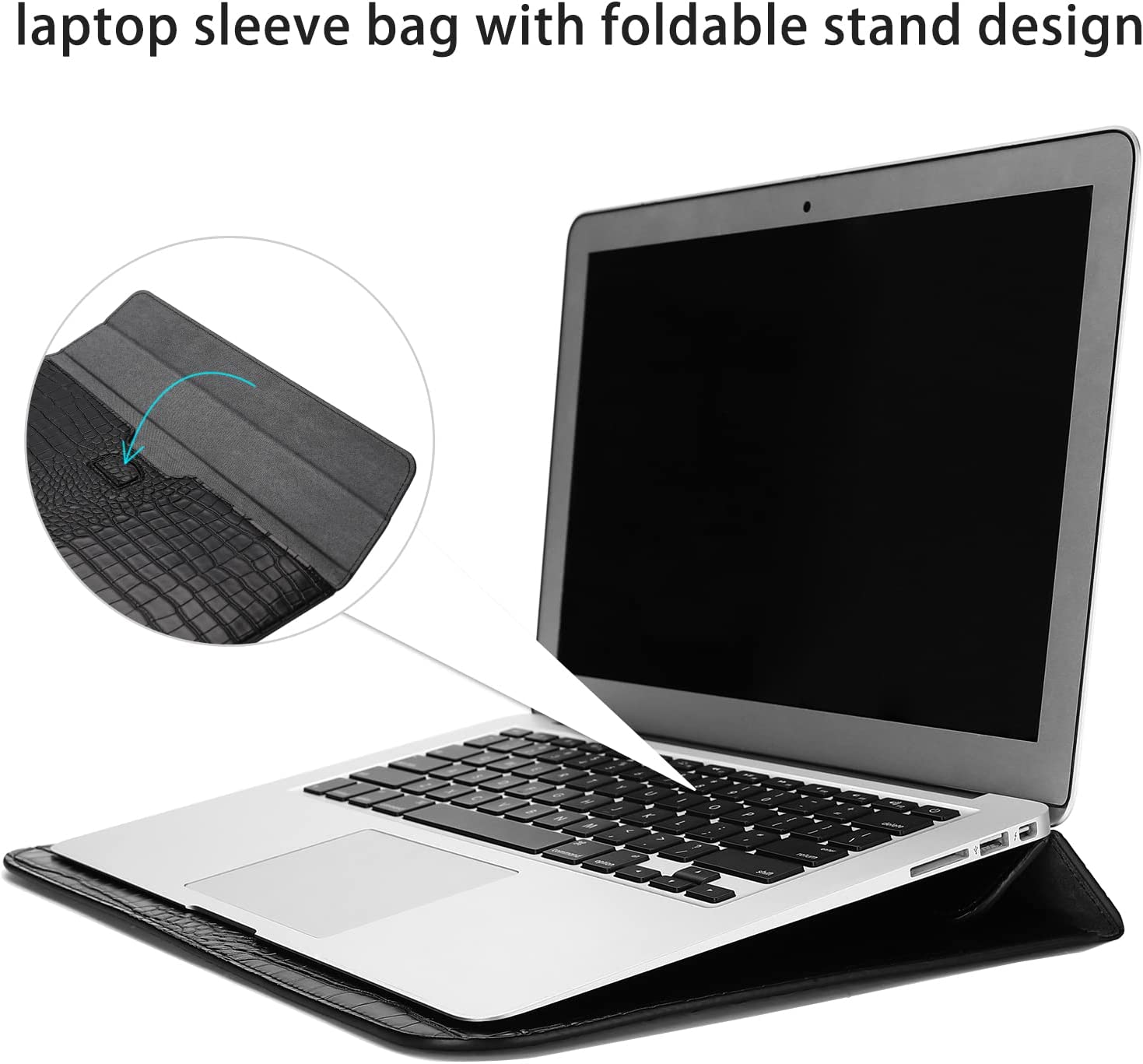 Black Faux Crocodile Laptop Sleeve Case