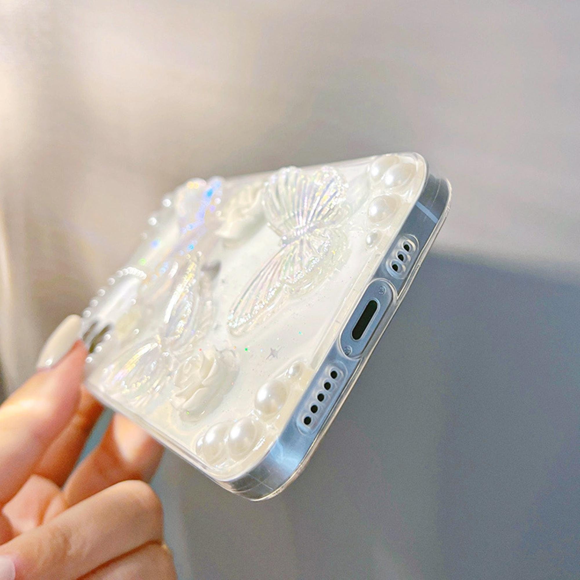 3D Abstract Crystal Laser iPhone Case White Butterflies