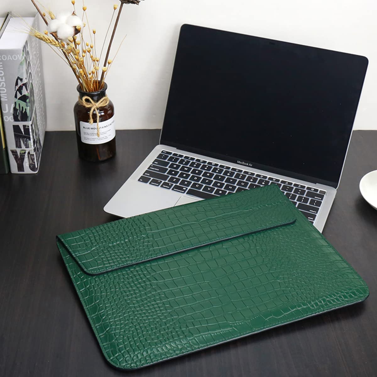 Green Faux Crocodile Laptop Sleeve Case