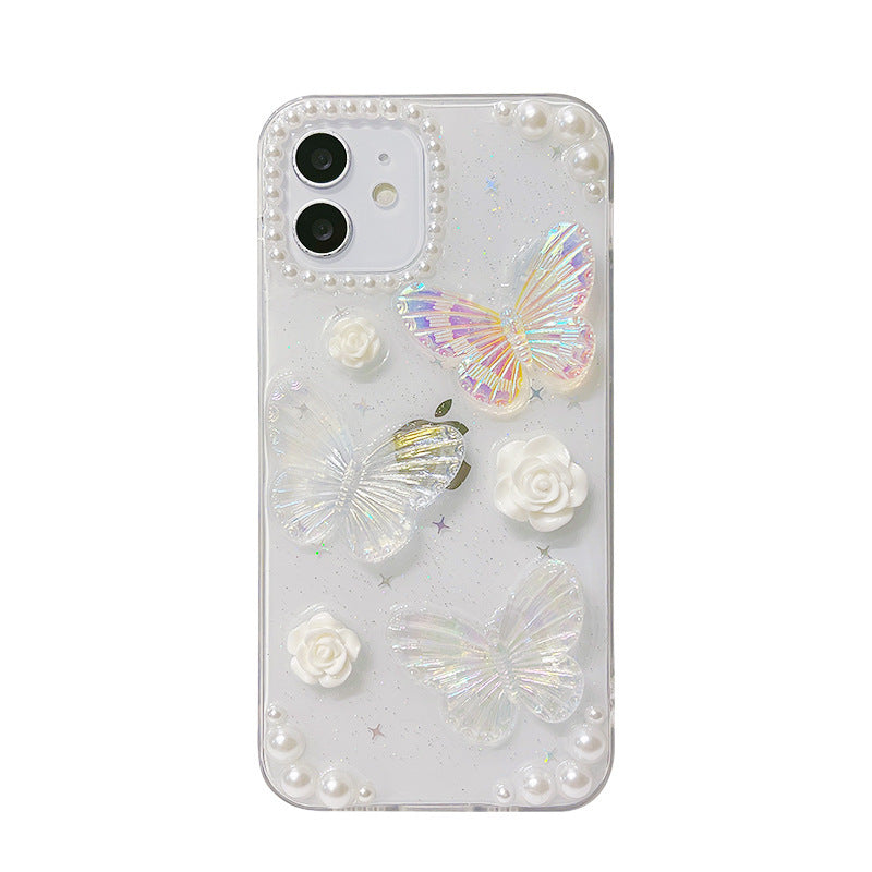 3D Abstract Crystal Laser iPhone Case White Butterflies