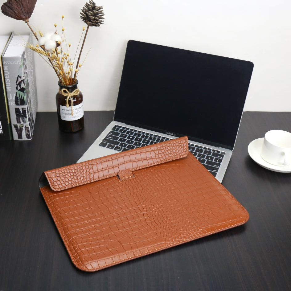 Brown Faux Crocodile Laptop Sleeve Case